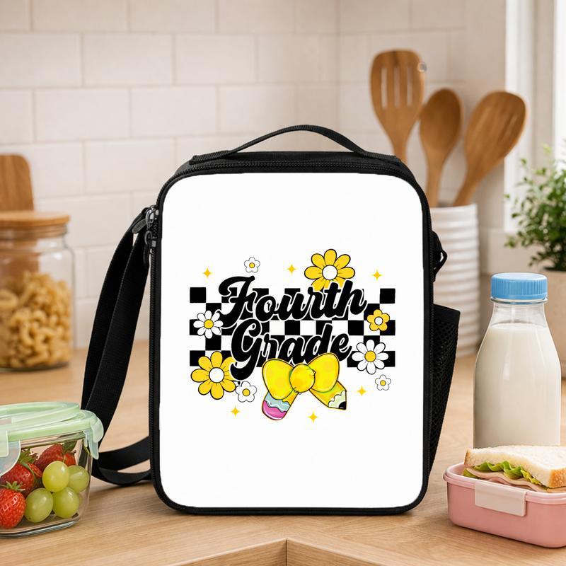 Fourth Grade Daisy Bow Checkerboard - Cute Kids Lunch Bag Lunch Box Bag - Savourry