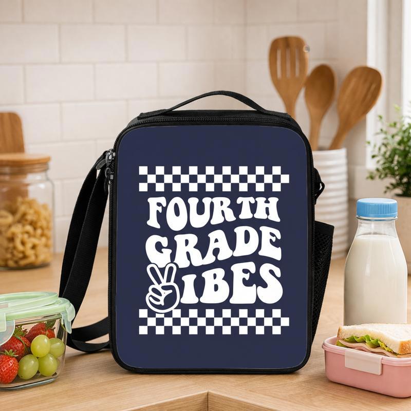 Fourth Grade Vibes Checkerboard Lunch Bag - Cool Kids School Style Lunch Box Bag - Savourry