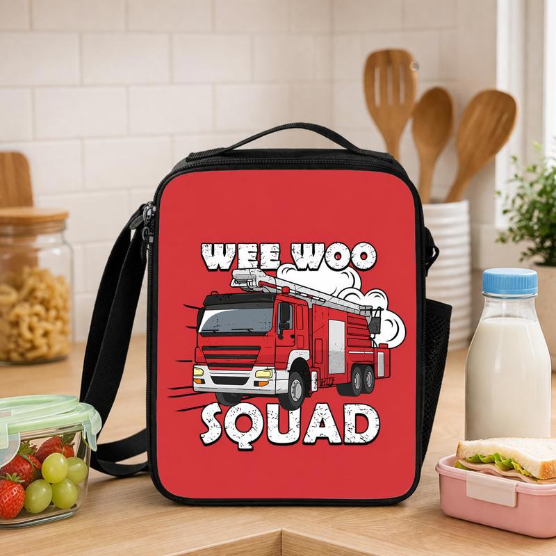 Fun Fire Truck School Lunch Bag For Kids - Wee Woo Squad Lunch Box Bag - Savourry