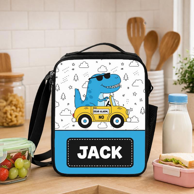 Funny Dinosaur Lunch Bag With Name - Back To School Kids Lunch Box Bag - Savourry