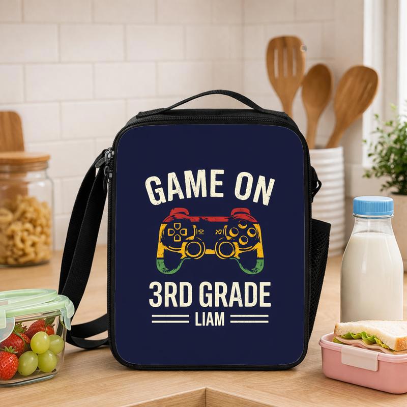 Game On 3rd Grade Lunch Bag - Vintage Personalized Gamer Kids Lunch Box Bag - Savourry