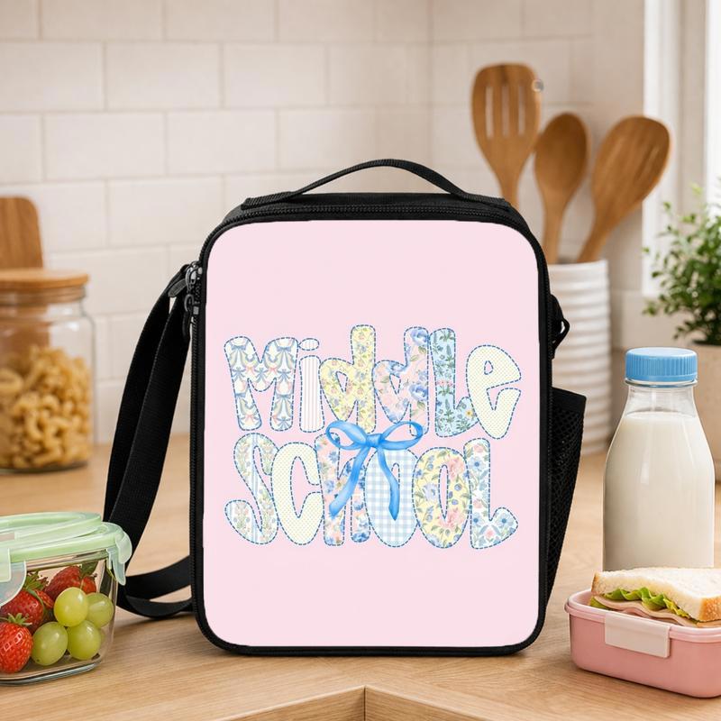 Girl Middle School Lunch Bag - Back To School Floral Bow Style Lunch Box Bag - Savourry