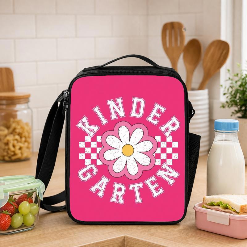 Girls Kindergarten Lunch Bag - Daisy Checkerboard Cute Style Lunch Box Bag - Savourry