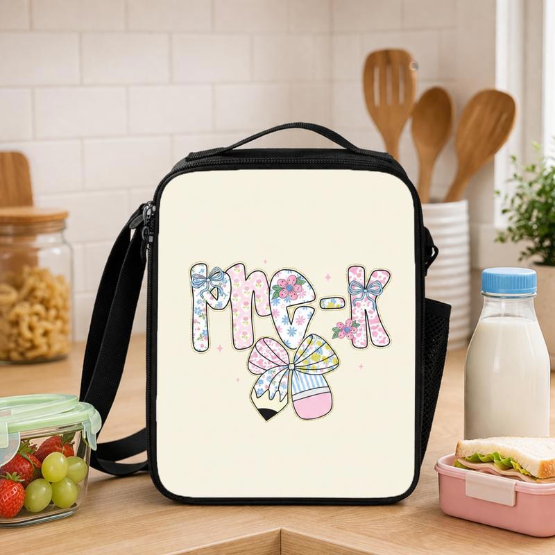 Girls Pre-K Back To School Lunch Bag - Floral Bow Aesthetic Lunch Box Bag - Savourry