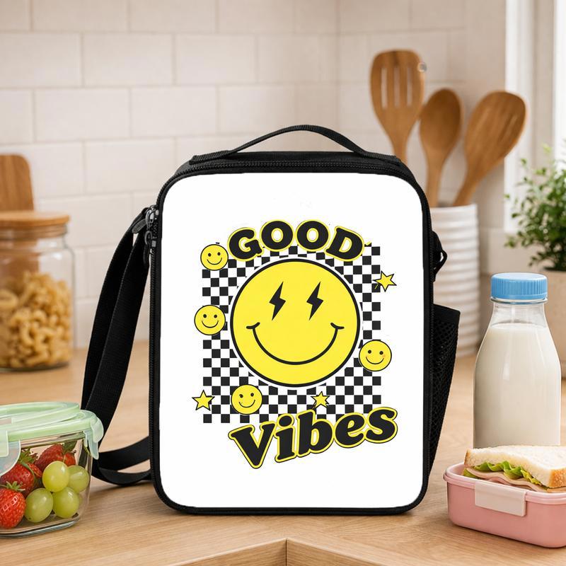 Good Vibes Smiley Lunch Bag - Retro Kids School Style Lunch Box Bag - Savourry
