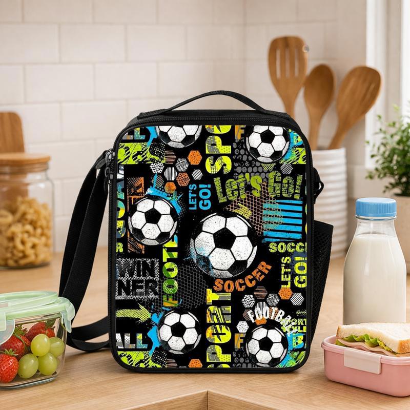 Grunge Soccer Pattern Lunch Bag - Cool Back To School Lunch Box Bag - Savourry