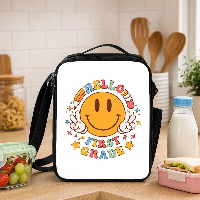 Hello First Grade Lunch Bag - Smiley Kids School Style Lunch Box Bag - Savourry