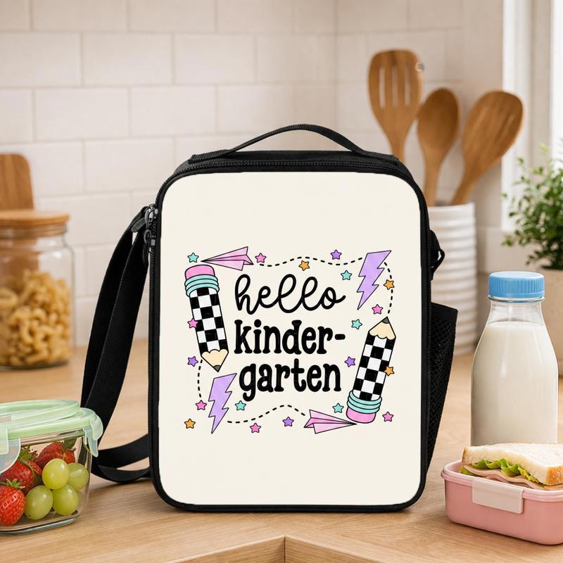 Hello Kindergarten Lunch Bag - Retro Checkerboard School Style Lunch Box Bag - Savourry