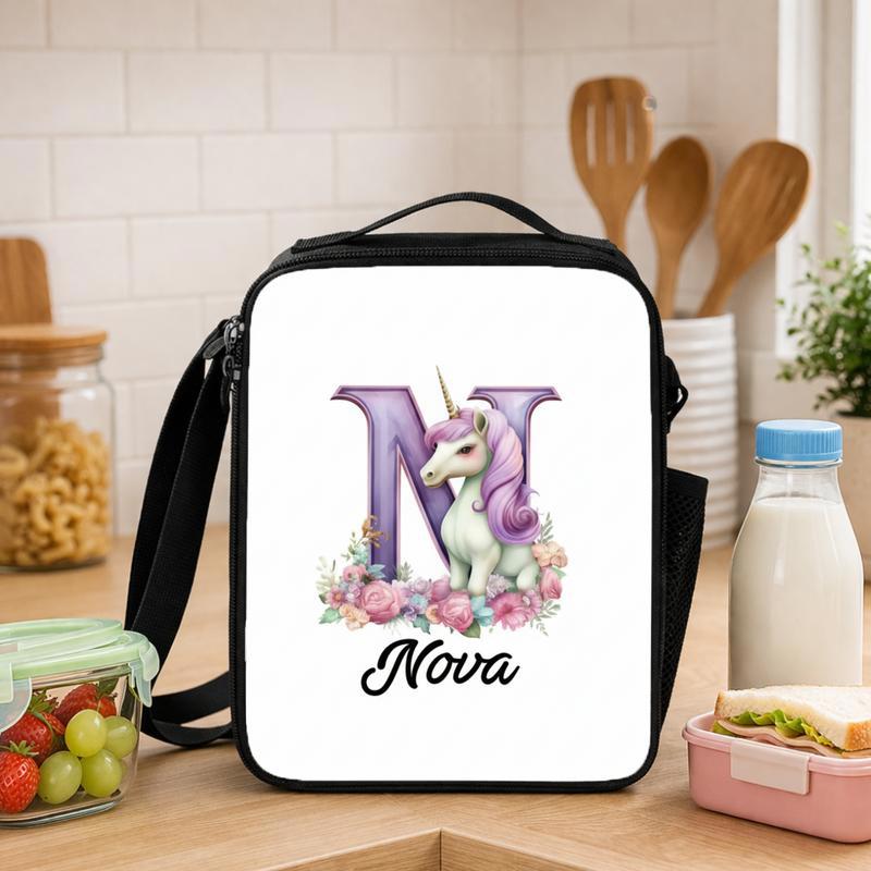 Initial Unicorn Lunch Bag - Personalized Kids Back To School Lunch Box Bag - Savourry