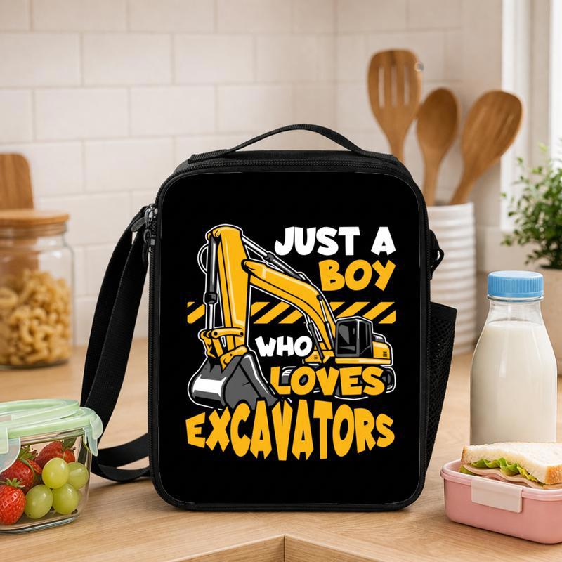 Just a Boy Who Loves Excavators - School Lunch Bag For Kids Lunch Box Bag - Savourry