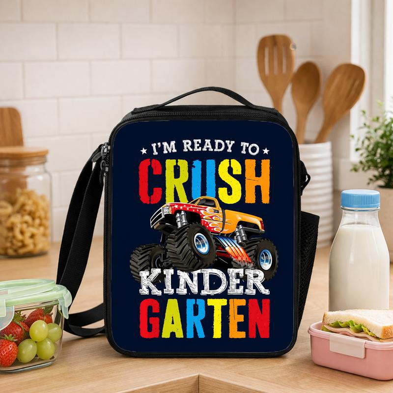 Kids Lunch Bag Ready To Crush Kindergarten - Monster Truck Lunch Box Bag - Savourry