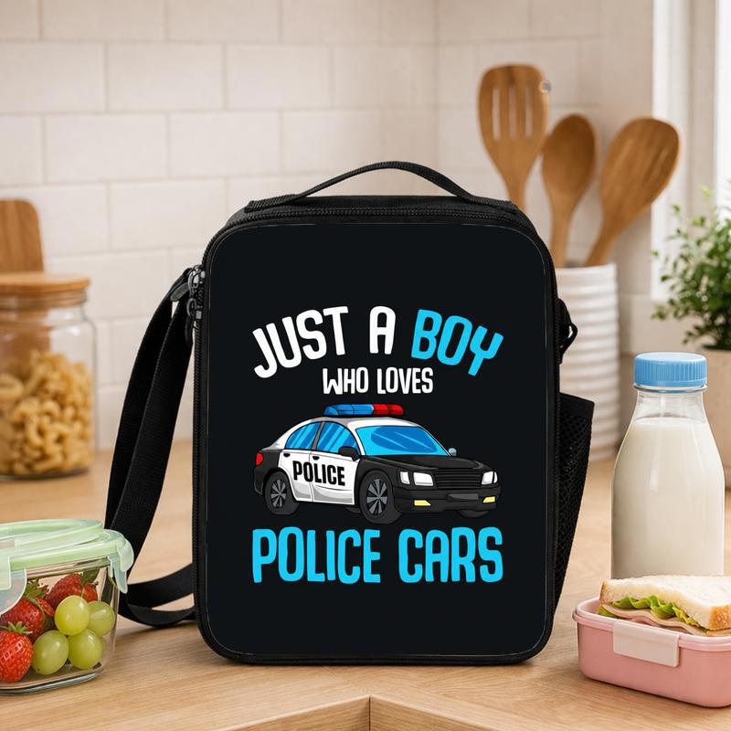 Kids Police Lunch Bag - Boy Loves Cars Back To School Lunch Box Bag - Savourry