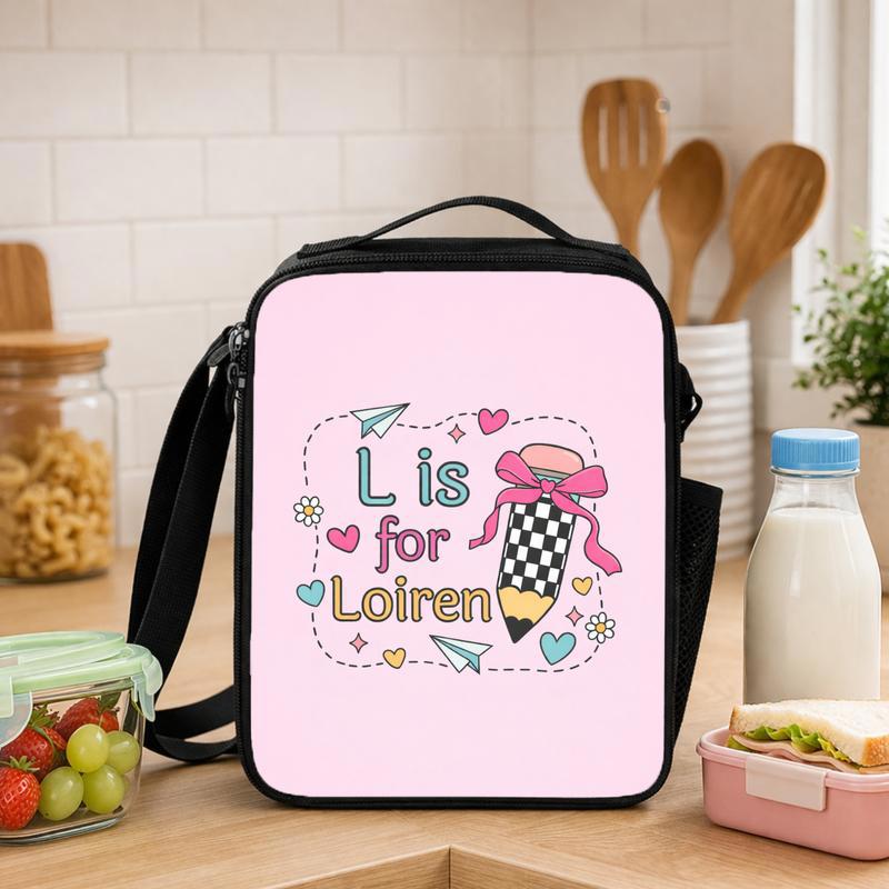Kindergarten Lunch Bag For Girls - Custom Initial Design Lunch Box Bag - Savourry
