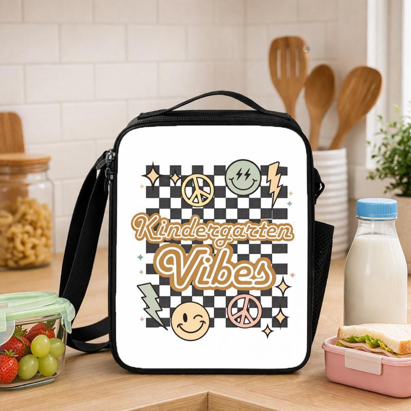 Kindergarten Vibes Lunch Bag - Retro Checkerboard School Style Lunch Box Bag - Savourry
