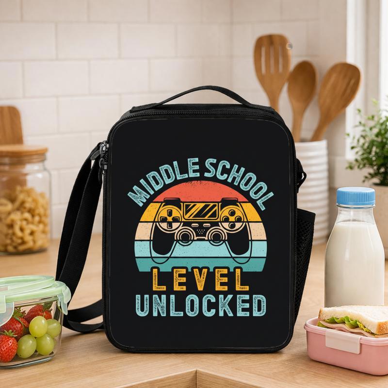 Middle School Level Unlocked Lunch Bag - Retro Gamer School Style Lunch Box Bag - Savourry