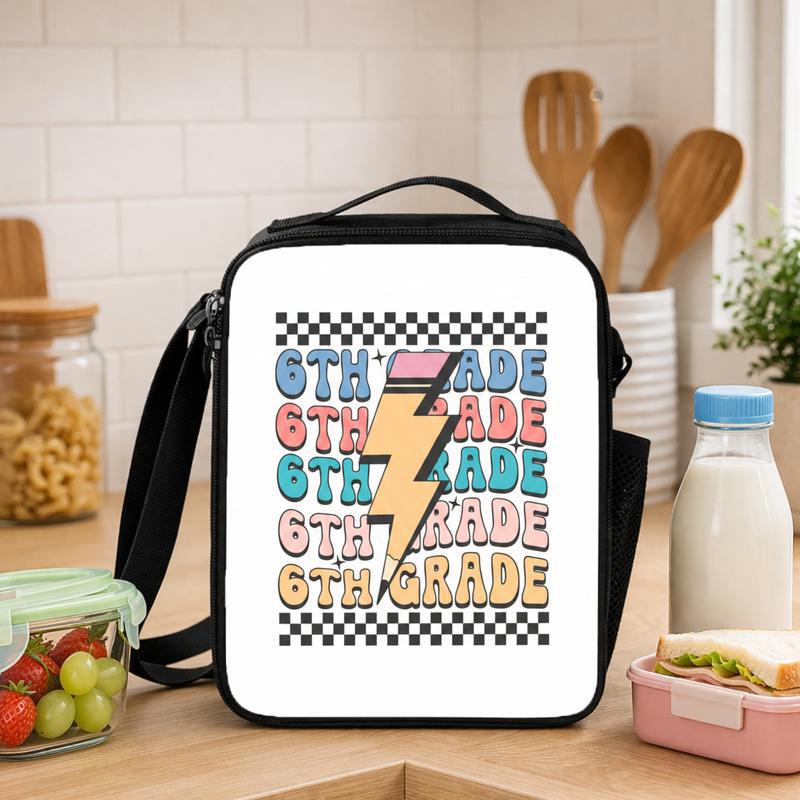Middle School 6th Grade Lunch Bag - Retro Lightning Checkered Design Lunch Box Bag - Savourry