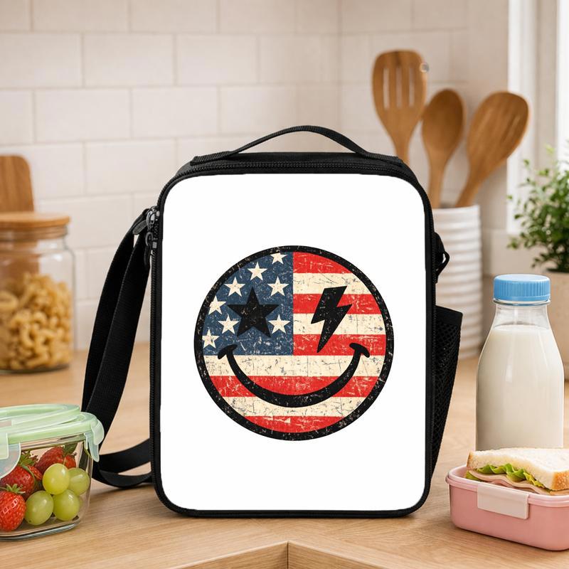 Patriotic Smiley Lunch Bag For Kids - USA School Style Lunch Box Bag - Savourry