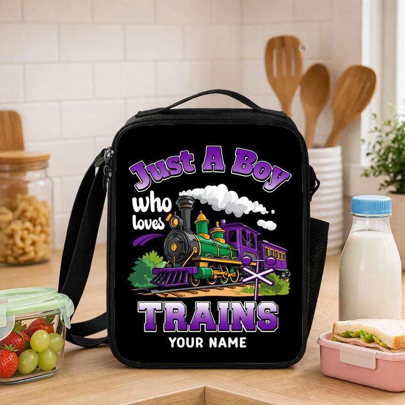 Personalized Back To School Train Lunch Bag - Boy Who Loves Trains Lunch Box Bag - Savourry