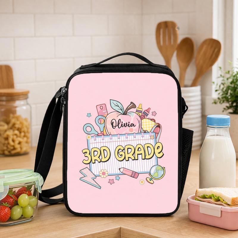 Personalized Elementary School Name Lunch Bag - Cute Gift For Girls Lunch Box Bag - Savourry