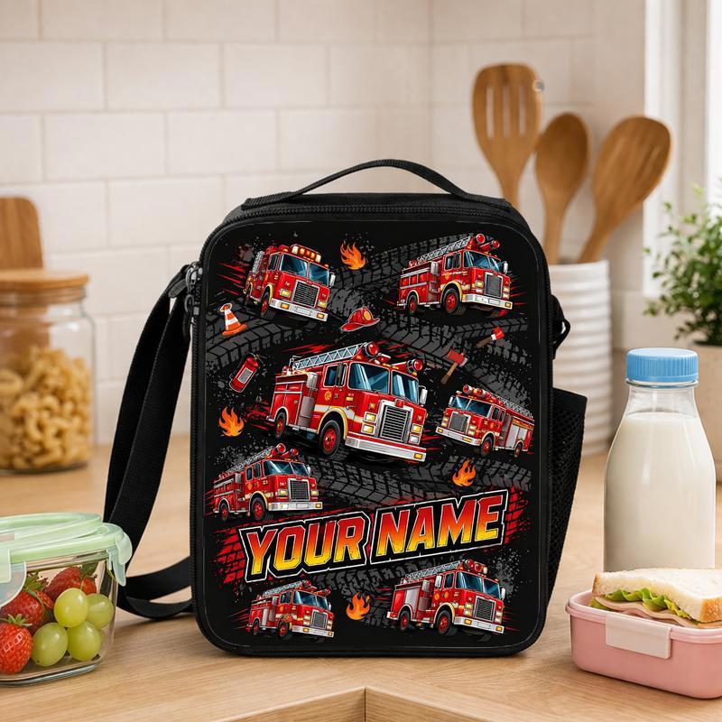 Personalized Fire Truck Lunch Bag - Kids Back To School Lunch Box Bag - Savourry