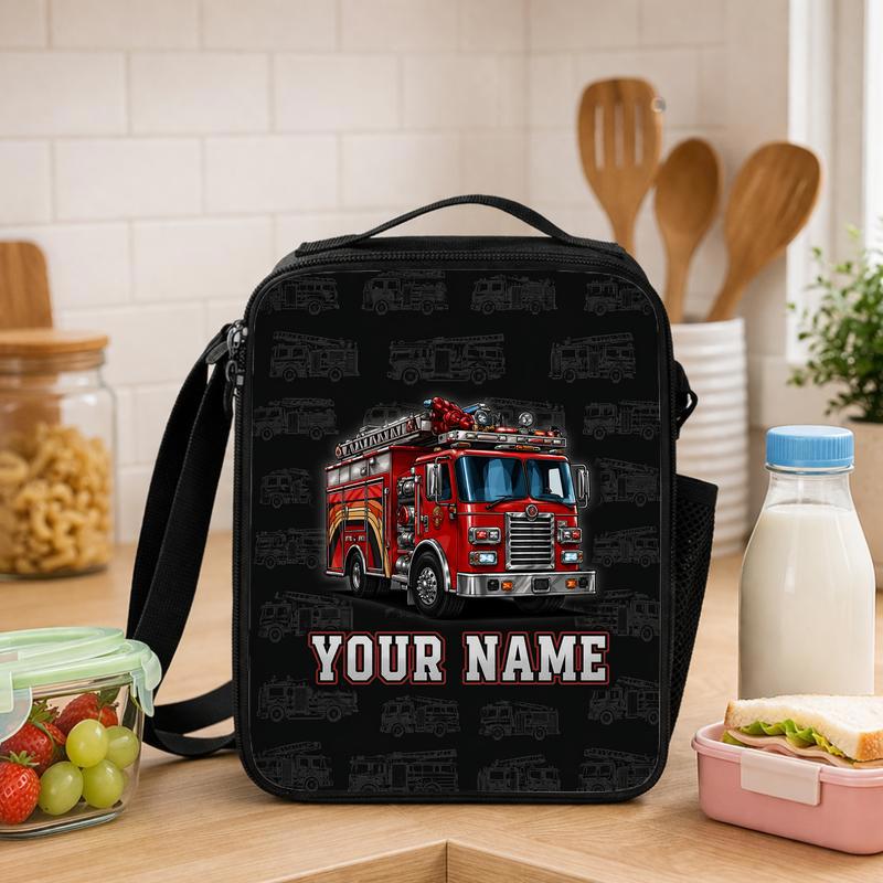Personalized Fire Truck Lunch Bag - Kids Custom Name Bag Lunch Box Bag - Savourry