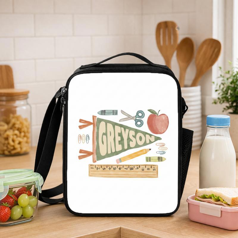 Personalized Kids Lunch Bag - Elementary School Name Pennant Lunch Box Bag - Savourry
