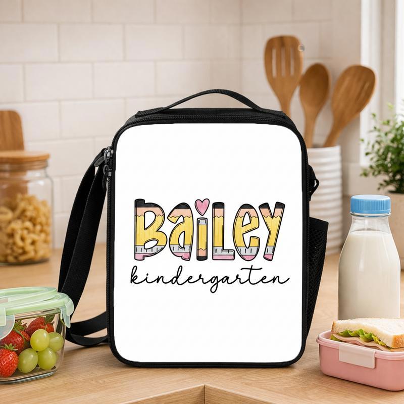 Personalized Kindergarten Lunch Bag - Name Pencil Design Lunch Box Bag - Savourry