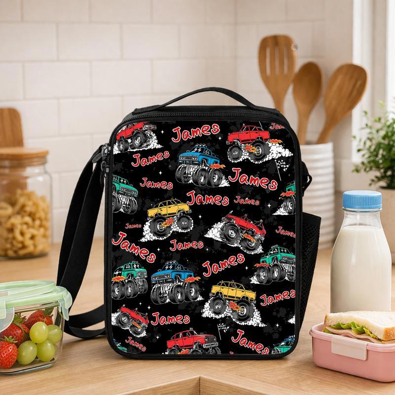 Personalized Monster Truck Lunch Bag - Kids Custom Name Gift Lunch Box Bag - Savourry