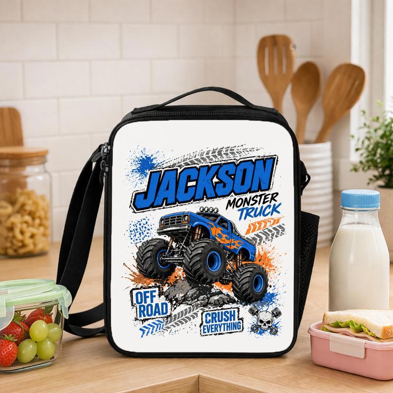 Personalized Monster Truck School Lunch Bag - Kids Name Off Road Lunch Box Bag - Savourry