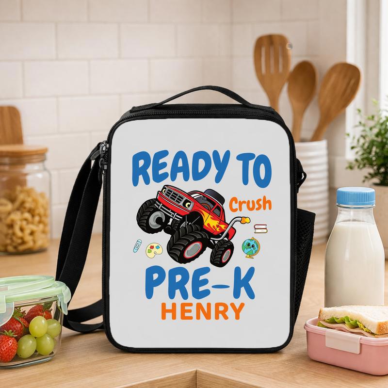 Personalized Pre-K Lunch Bag - Ready To Crush Monster Truck Name Lunch Box Bag - Savourry