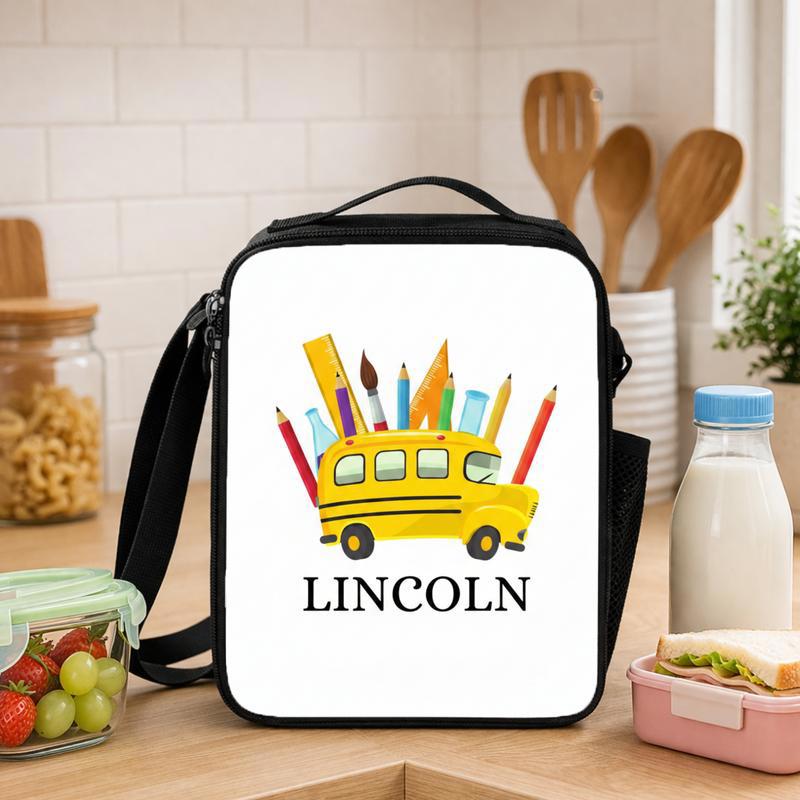 Personalized School Bus Lunch Bag - Custom Name Kids Gift Lunch Box Bag - Savourry