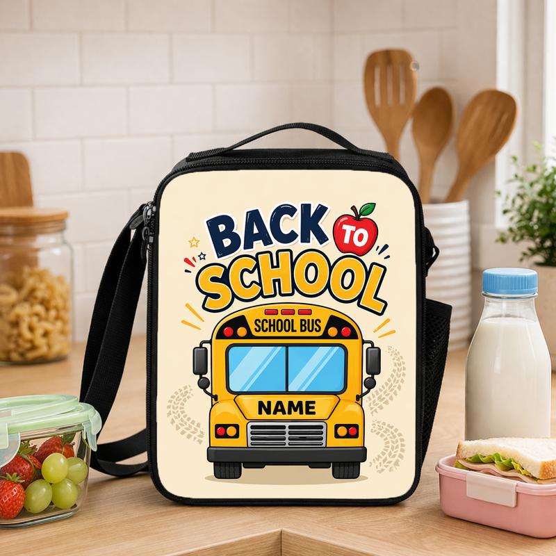 Personalized School Bus Lunch Bag - Happy Back To School Kids Lunch Box Bag - Savourry