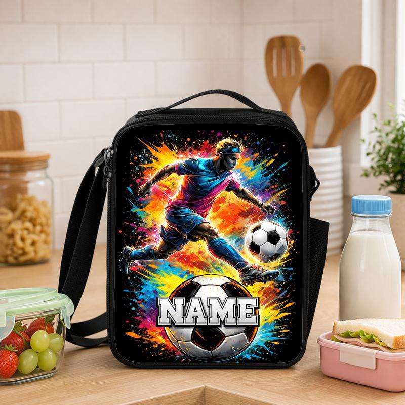 Personalized Soccer Lunch Bag With Name - Color Splash Design Lunch Box Bag - Savourry