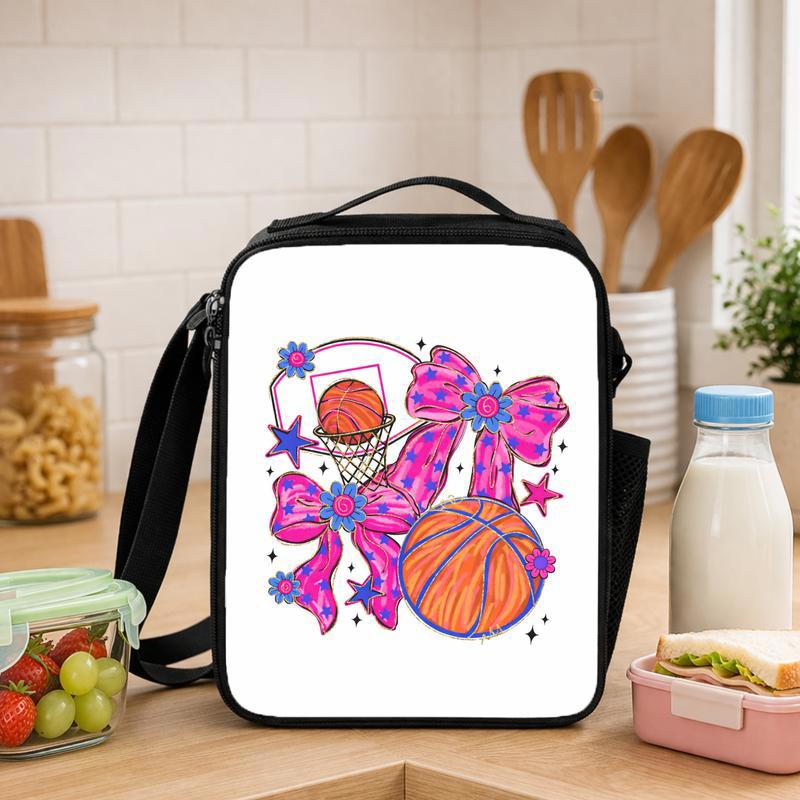 Pink Basketball Lunch Bag - Back To School Girl Bow Sport Style Lunch Box Bag - Savourry