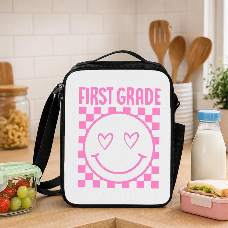 Pink Smiley Lunch Bag - Cute Girls Back To School Lunch Box Bag - Savourry