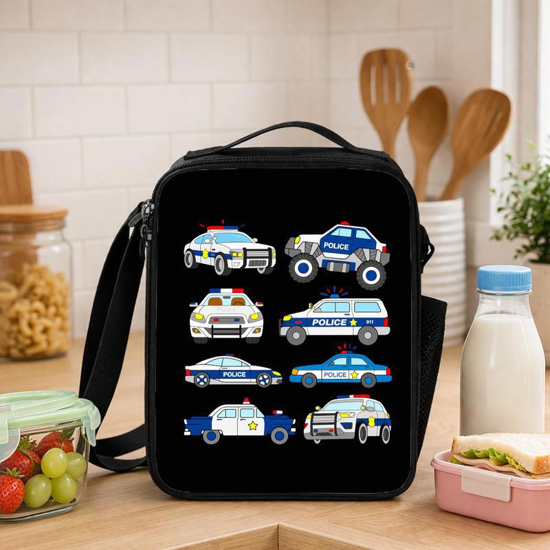 Police Car Pattern Lunch Bag - Back To School Kids Gift Lunch Box Bag - Savourry