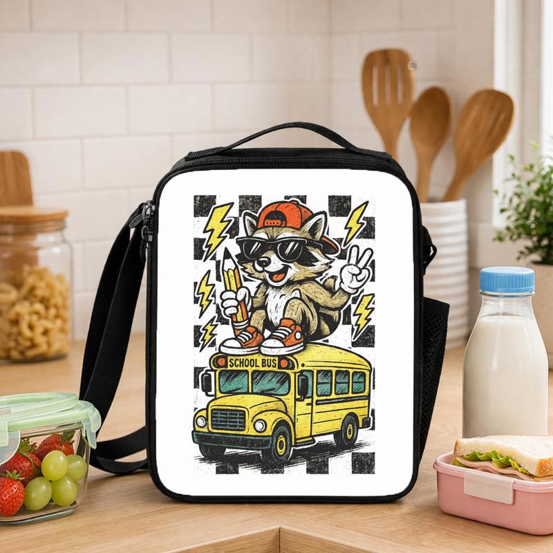 Raccoon School Bus Lunch Bag - Cool Kids Back To School Lunch Box Bag - Savourry
