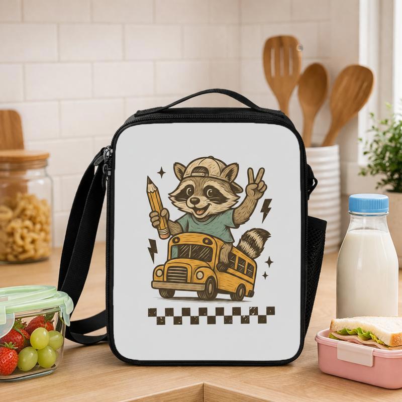 Raccoon School Bus Lunch Bag - Kids Back To School Fun Lunch Box Bag - Savourry