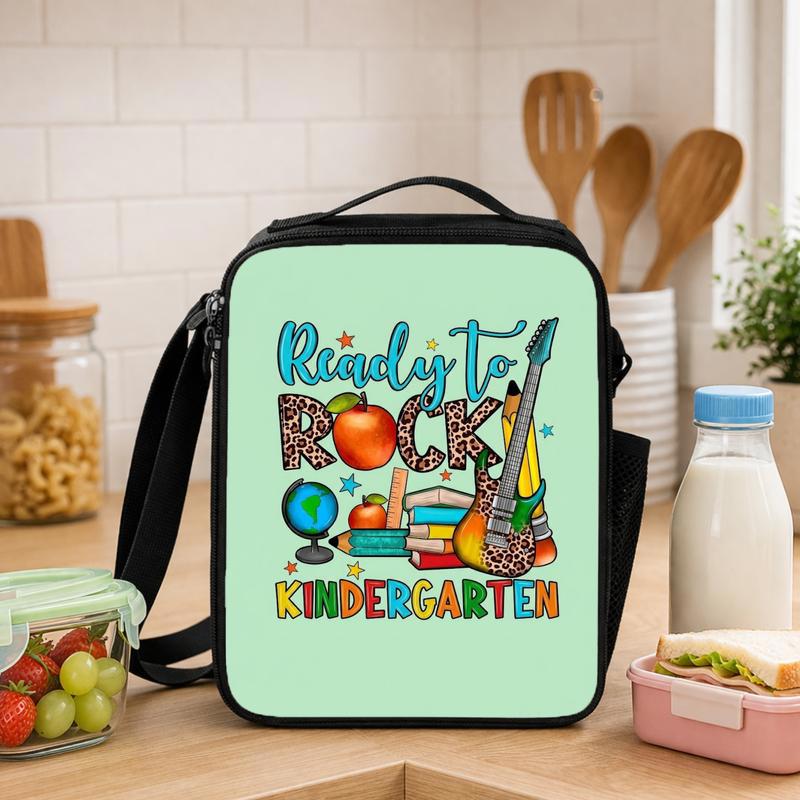 Ready To Rock Kindergarten Lunch Bag - Cute School Icons Lunch Box Bag - Savourry