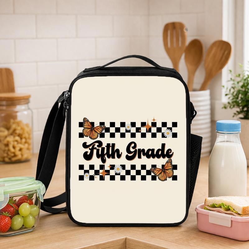 Retro 5th Grade Lunch Bag - Elementary School Butterfly Checkered Lunch Box Bag - Savourry