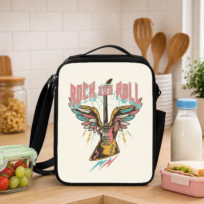 Rock And Roll Students Lunch Bag - Vintage Music School Style Lunch Box Bag - Savourry
