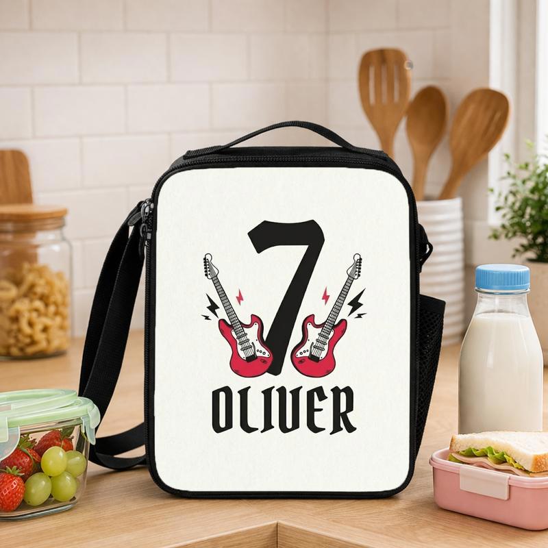 Rock Guitar Kids Lunch Bag With Name & Age Design Lunch Box Bag - Savourry