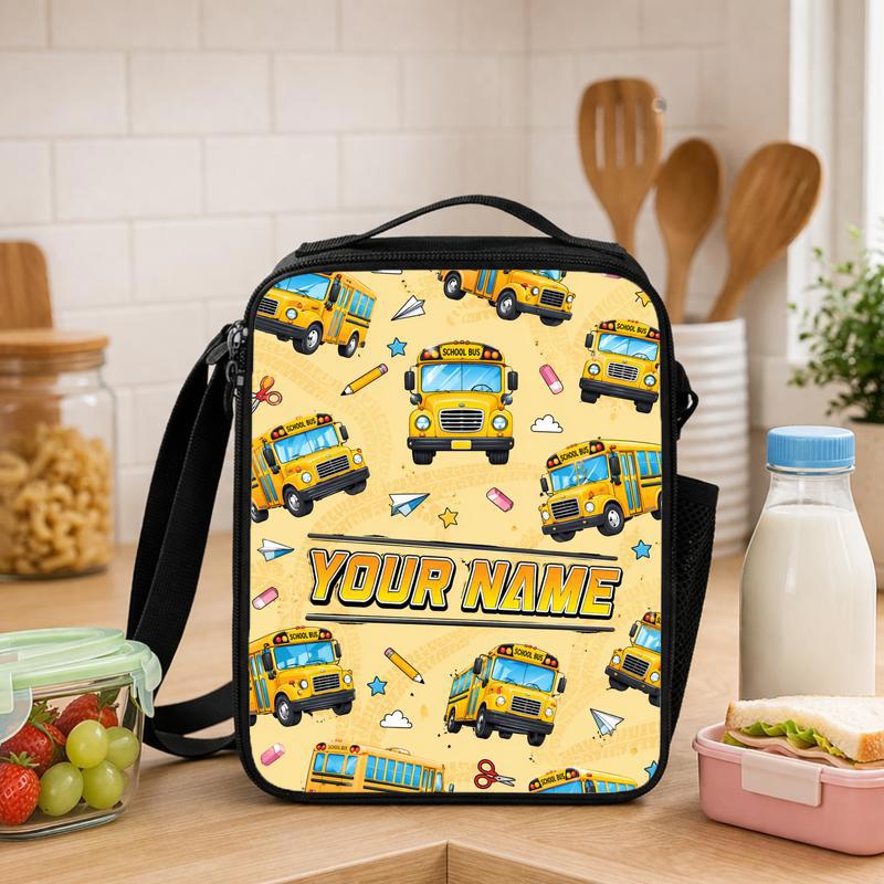 School Bus Pattern Lunch Bag - Back To School Kids Style Lunch Box Bag - Savourry