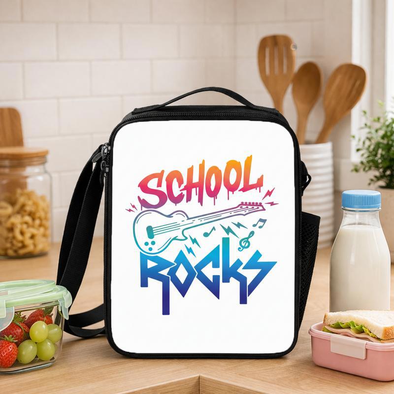 School Rocks Lunch Bag - Guitar Design For Cool Students Lunch Box Bag - Savourry