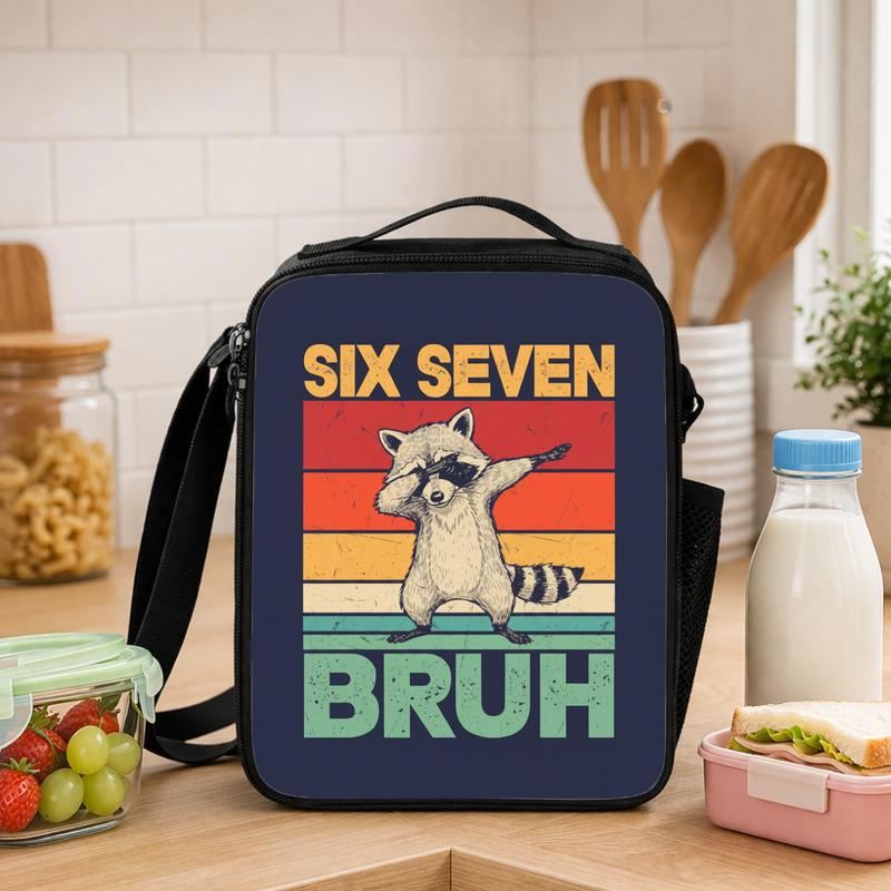 Six Seven Bruh Racoon Lunch Bag - Funny Back To School Boys Lunch Box Bag - Savourry