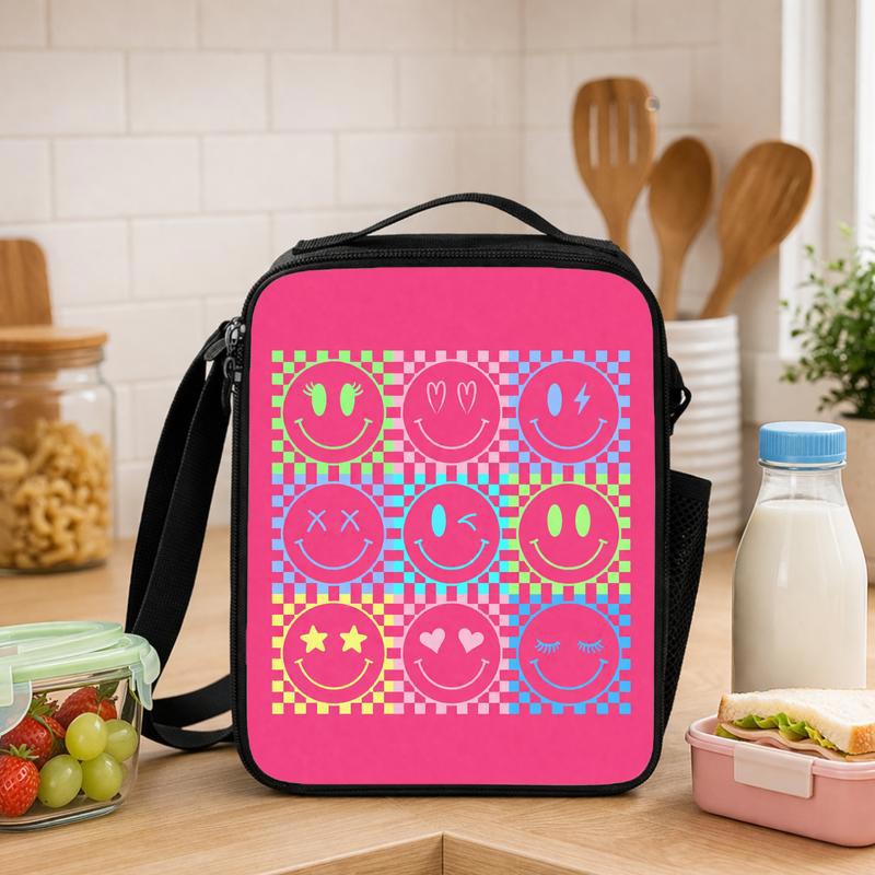 Smiley Pattern Lunch Bag - Groovy Cute Kids School Lunch Box Bag - Savourry