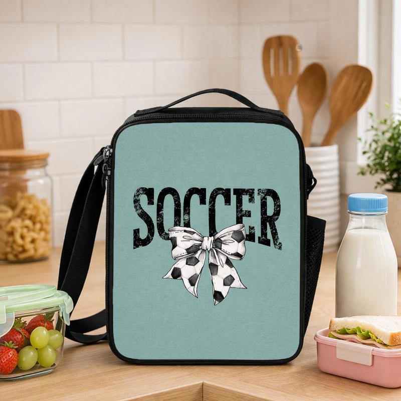 Soccer Bow Lunch Bag For Girls - Cute Sports Back To School Lunch Box Bag - Savourry