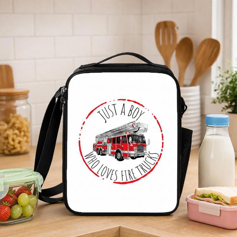 Vintage Fire Truck Lunch Bag For Kids - Just A Boy Fire Truck Lover Lunch Box Bag - Savourry