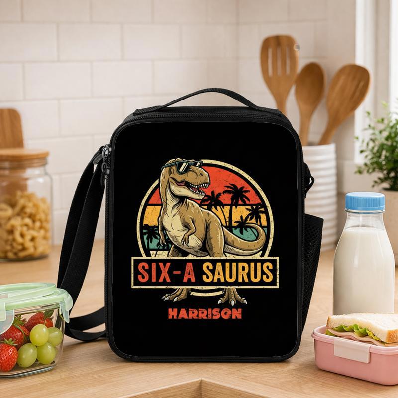 Vintage Personalized Dinosaur Lunch Bag - Back To School Kids Lunch Box Bag - Savourry