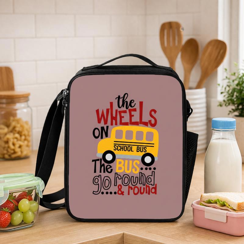 Wheels On The Bus Lunch Bag - Cute Kids School Style Lunch Box Bag - Savourry